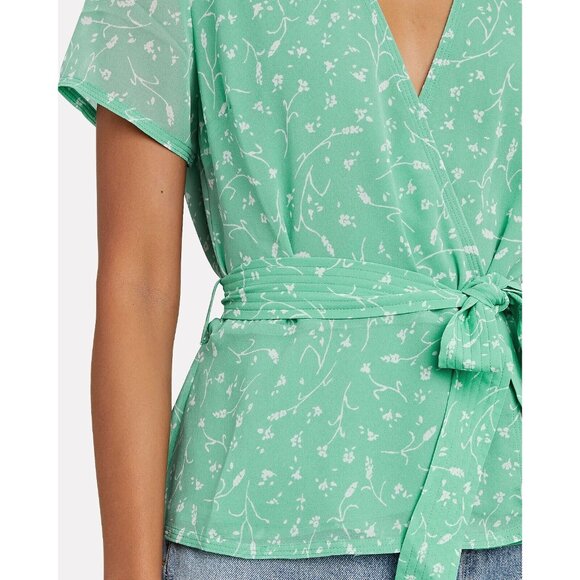 SAMSOE SAMSOE Klea Green Floral Crepe Short Sleeve Wrap Blouse, Size S - Picture 4 of 16